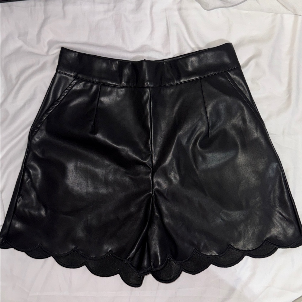 High Waisted Leather Shorts with Pockets